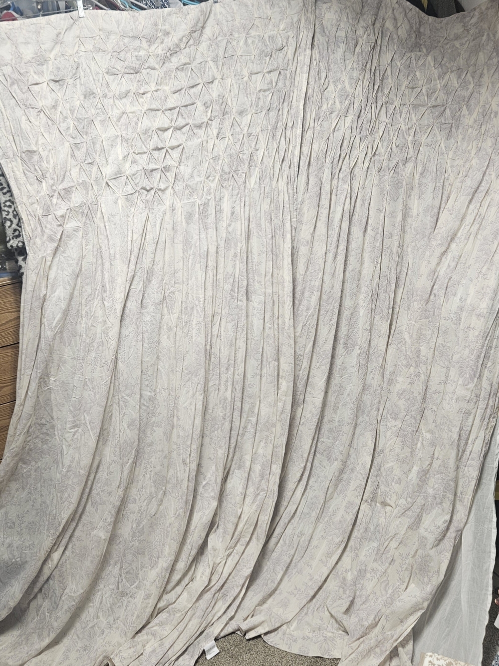 Lovely Cream and Lavender Pintuck Floral Drapery Curtains XL 100x50inches